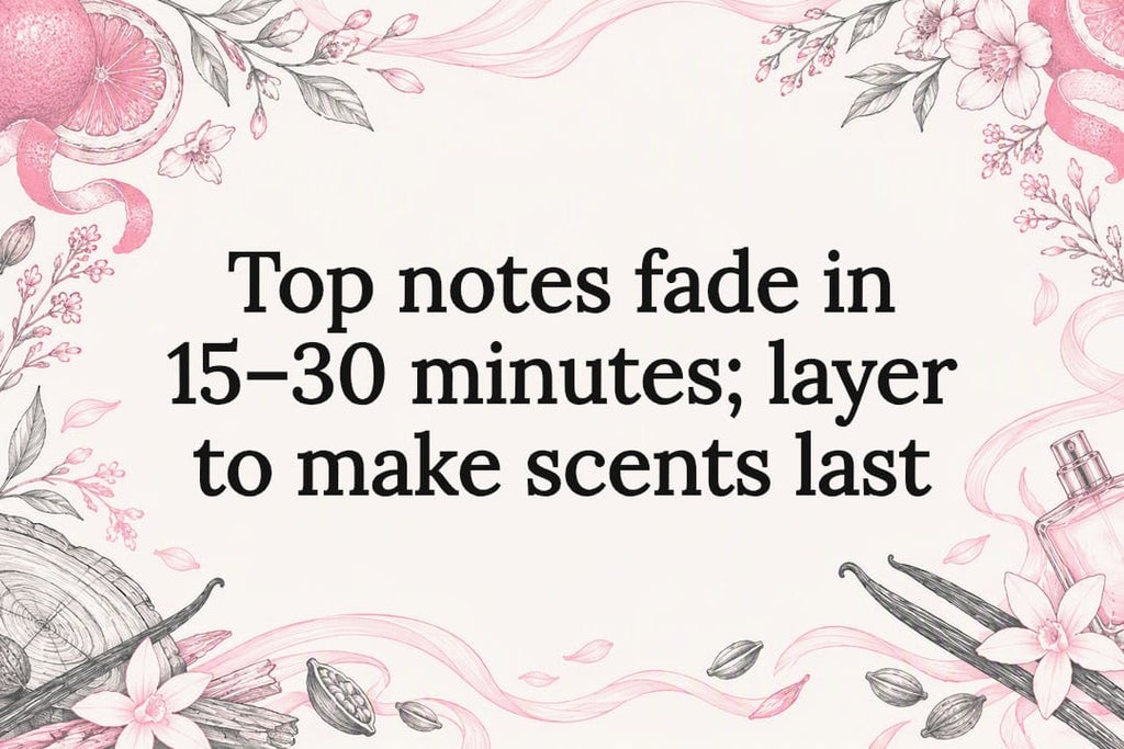 Top notes fade in 15–30 minutes; layer to make scents last